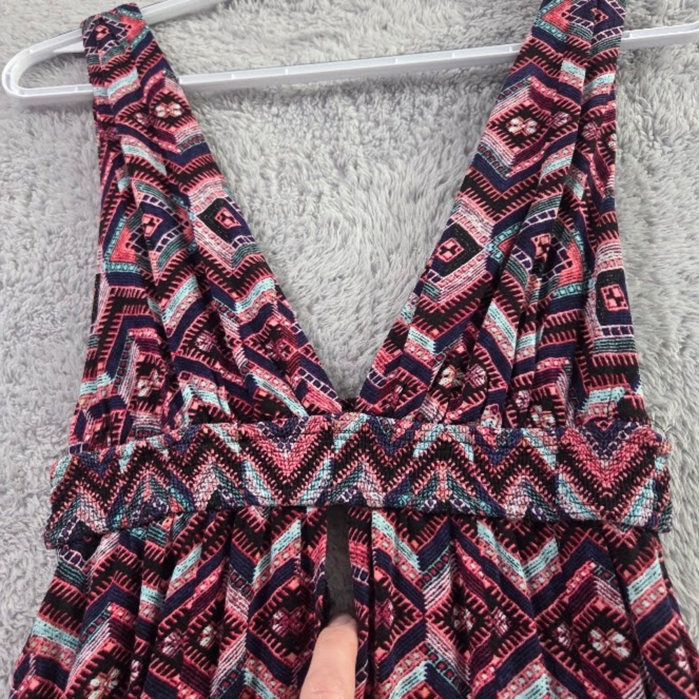Forever 21 Maxi Dress Women Small Pink Geometric Tribal Print Boho V-Neck - Picture 4 of 9
